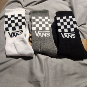 Vans Checkerboard Crew Socks Trio - White, Gray, Black